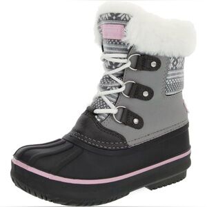 London Fog Collection Girls Winter Snow Boots Faux Fur Lined Gray/Pink Size 2